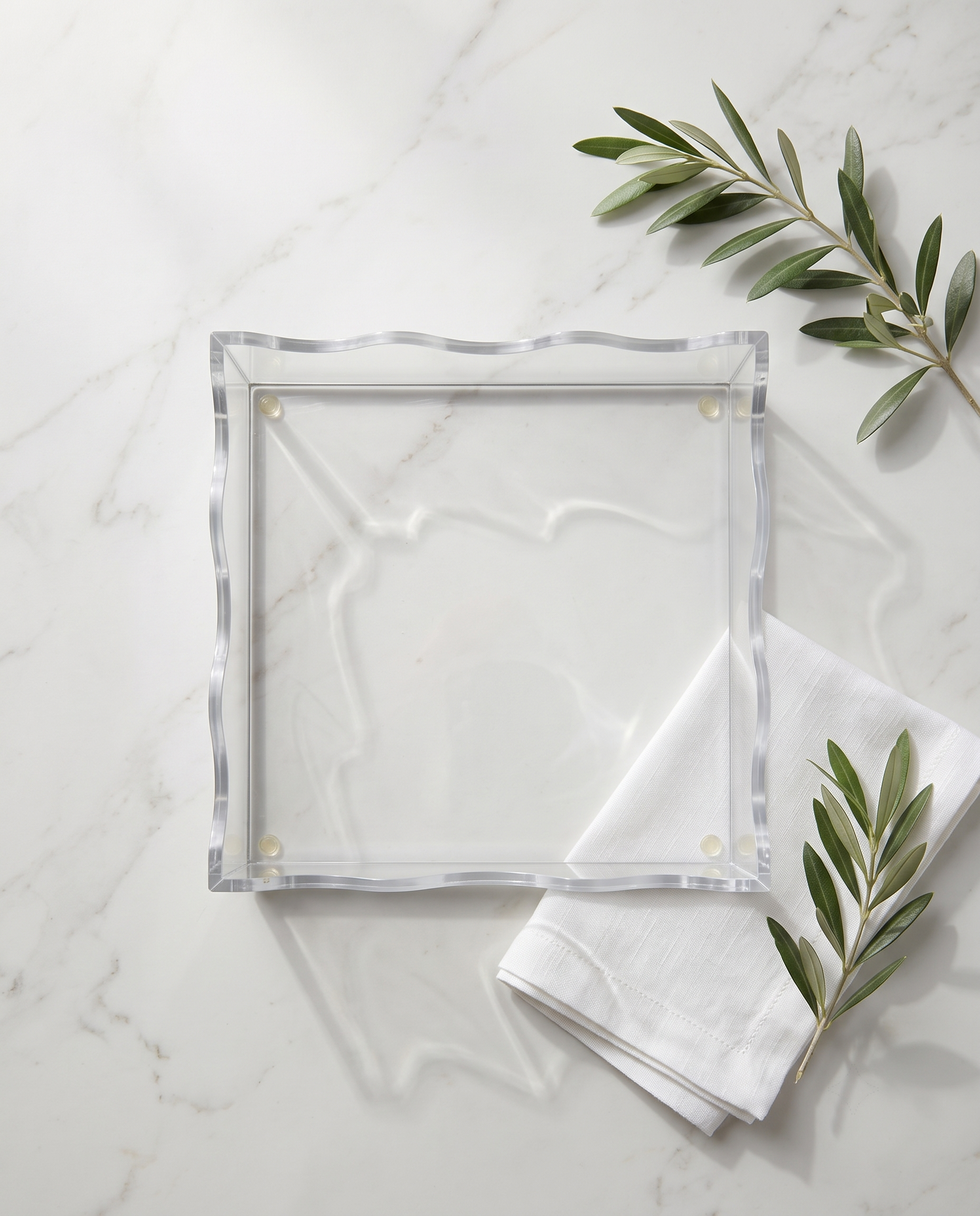 Modern Clear Acrylic Challah Tray with Scalloped Edge | Shabbat & Holiday Serving Tray