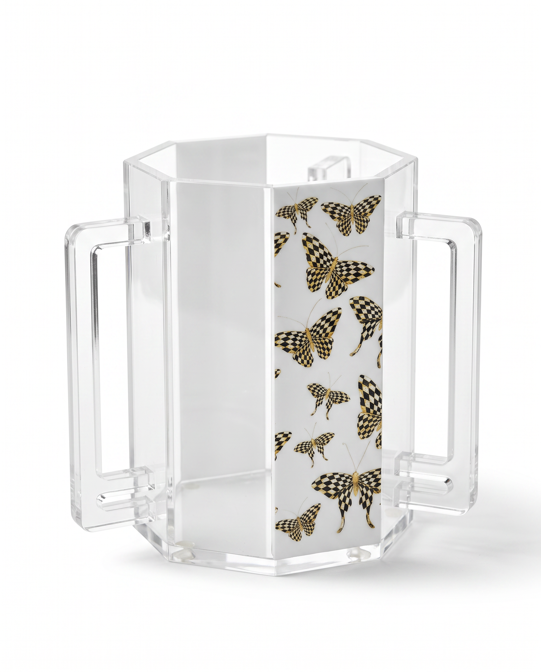 Modern Clear Acrylic Netilat Yadayim Washing Cup with Butterfly Design | Ritual Hand Washing Cup