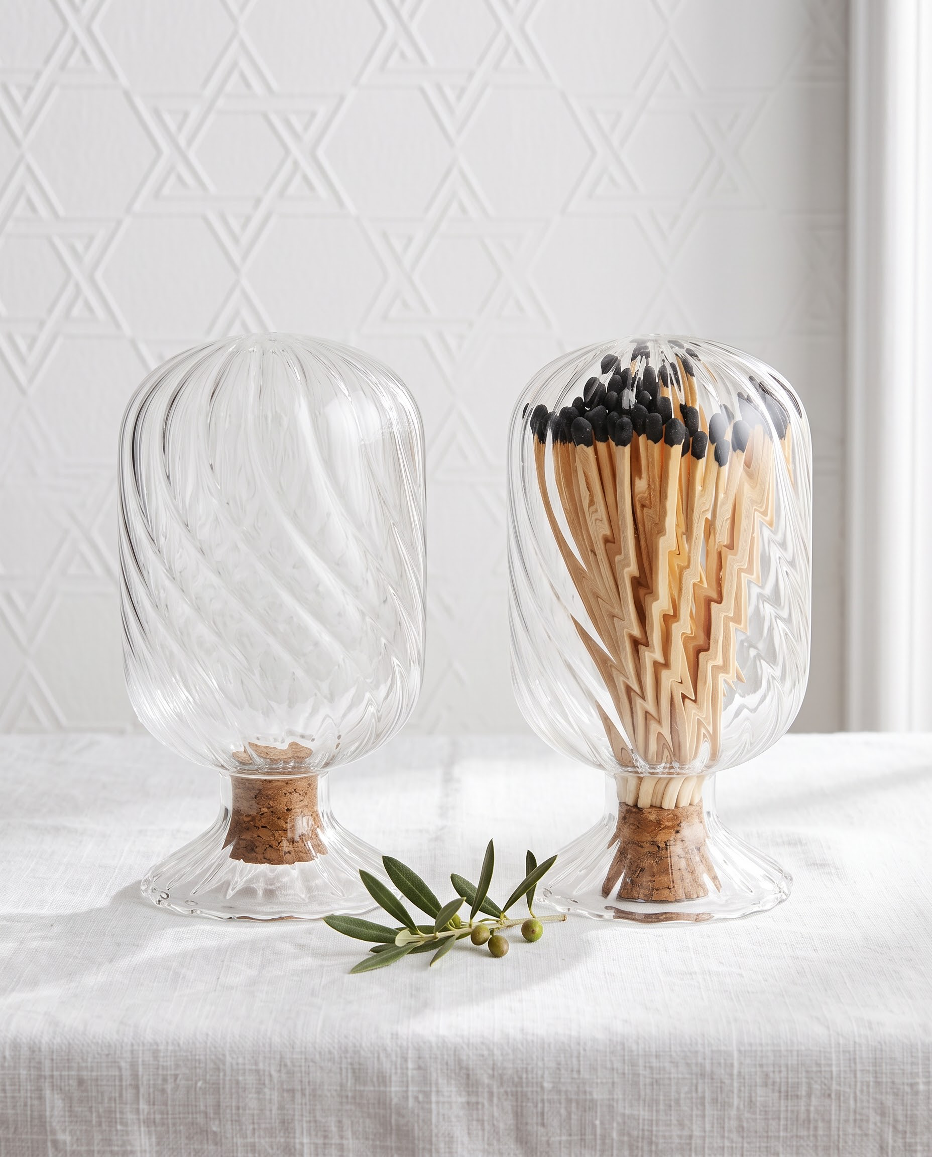 Decorative Swirl Match Holder with Cork Base – Elegant Acrylic Match Storage Container