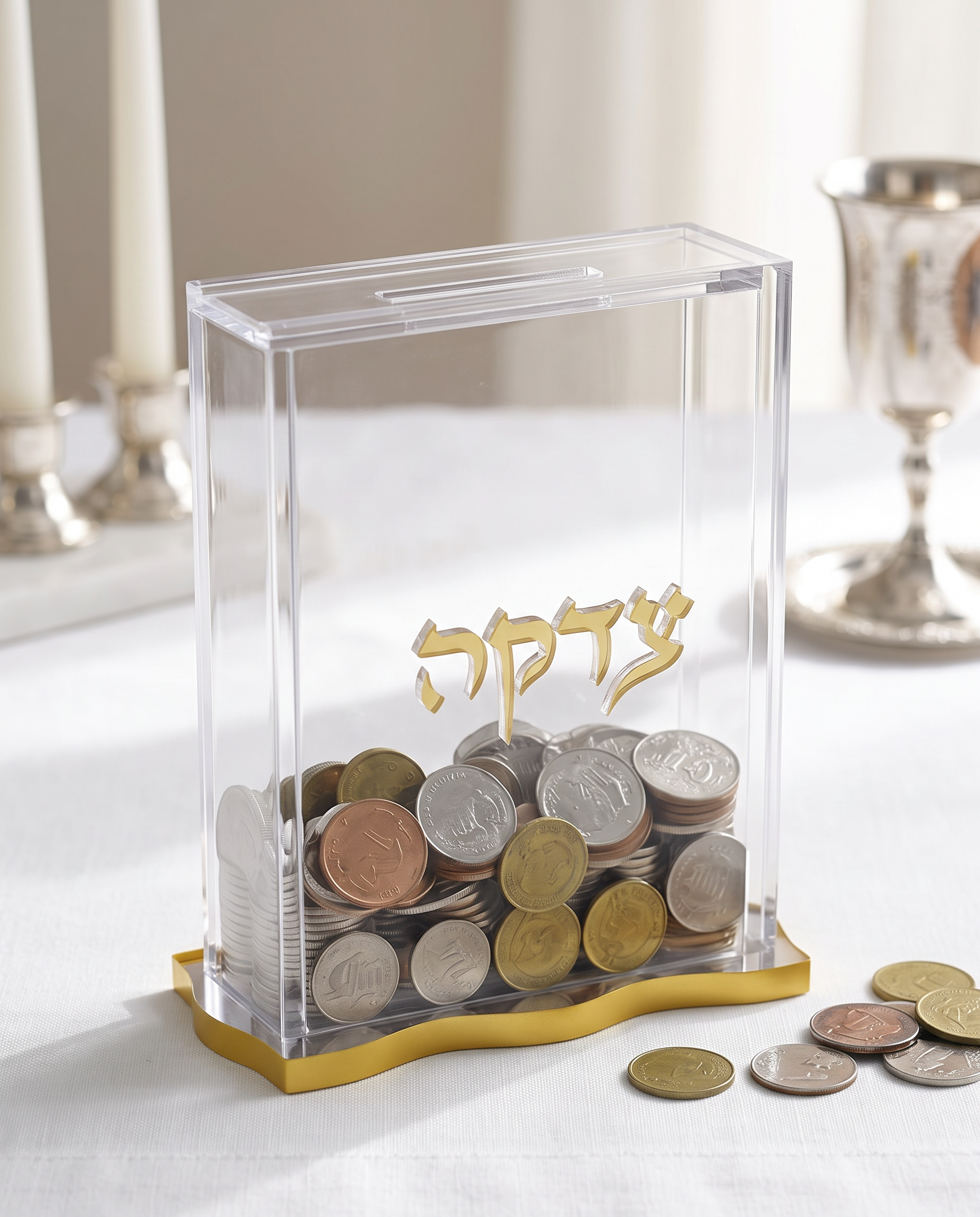 Elegant Lucite Tzedakah Box – Clear Acrylic Charity Box for Jewish Home & Synagogue – Modern Judaica Donation Box Gift