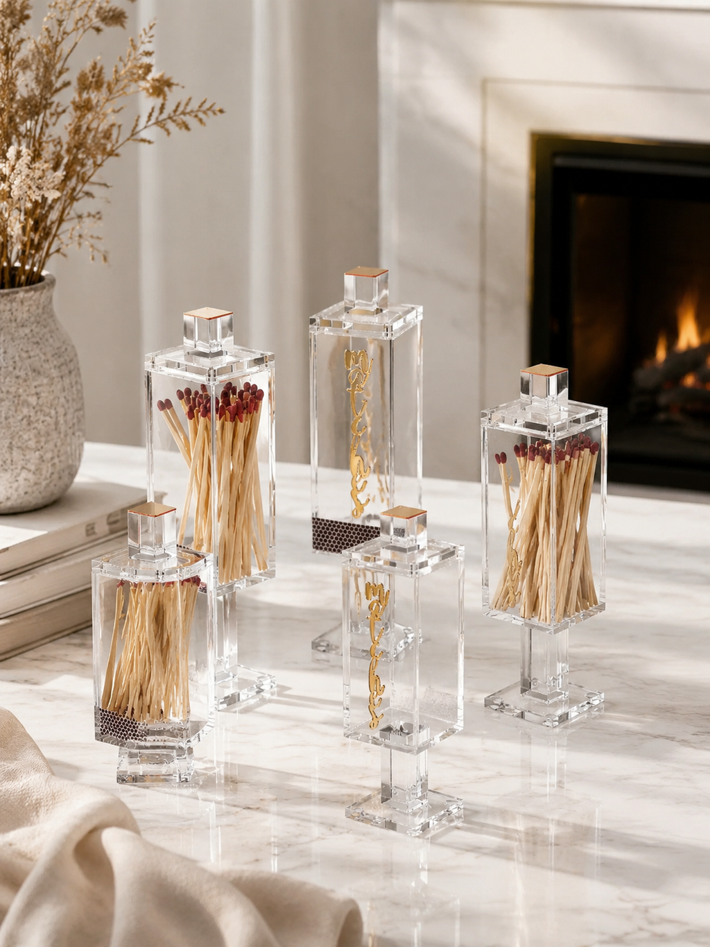 Modern Acrylic Shabbat Match Holder Box – Minimalist Lucite Matchbox Case with Striker – Elegant Judaica Desk Accessory & Shabbat Table Decor