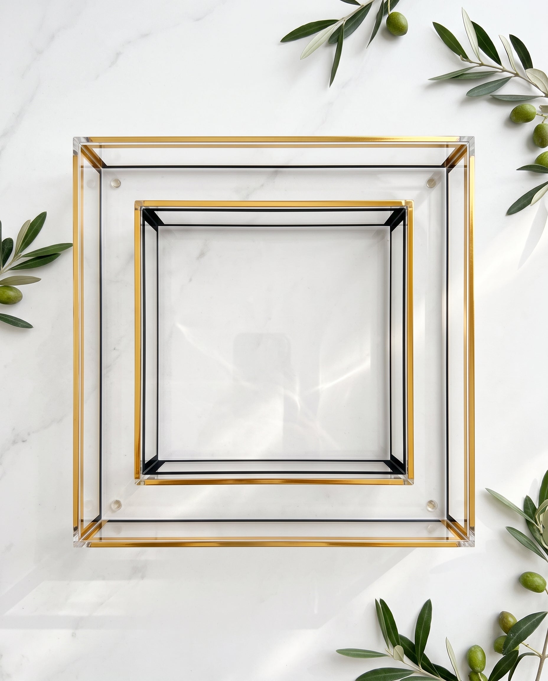 Modern Clear Acrylic Challah Tray with Gold & Black Trim | Shabbat & Jewish Holiday Serving Tray