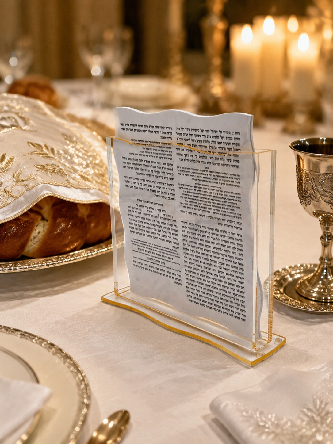 Premium Clear Acrylic Birkat Hamazon Stand  Clear Lucite Shabbat Prayer Card brusher Holder-Spill-Proof Grace After Meals Table Display