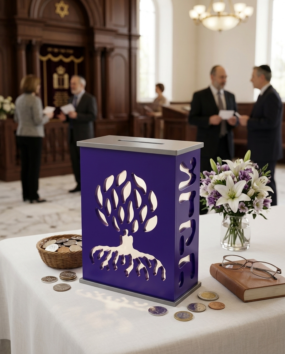 Modern Acrylic Tzedakah Box – Tree of Life Charity Coin Box | Contemporary Judaica Gift