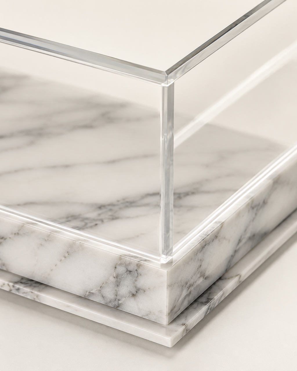Modern Lucite with Marble base Challah Box – Acrylic Shabbat Pastry & Cake Server Display Case