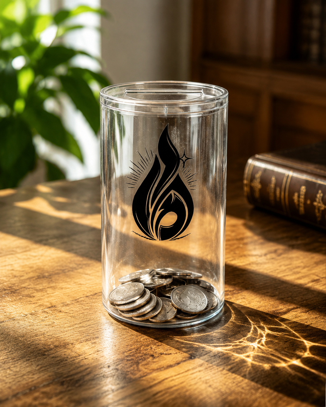 Cylinder Acrylic Tzedakah Box - Modern Judaica Gift for Charity and Giving - Premium Transparent Jewish Donation Jar for Home and Synagogue