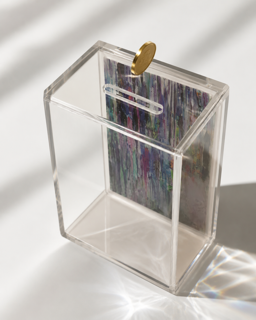 Acrylic Tzedakah Box for Charity - Modern Donation Box with Abstract Art - Jewish Gift for - Decorative Lucite Tzedakah Box