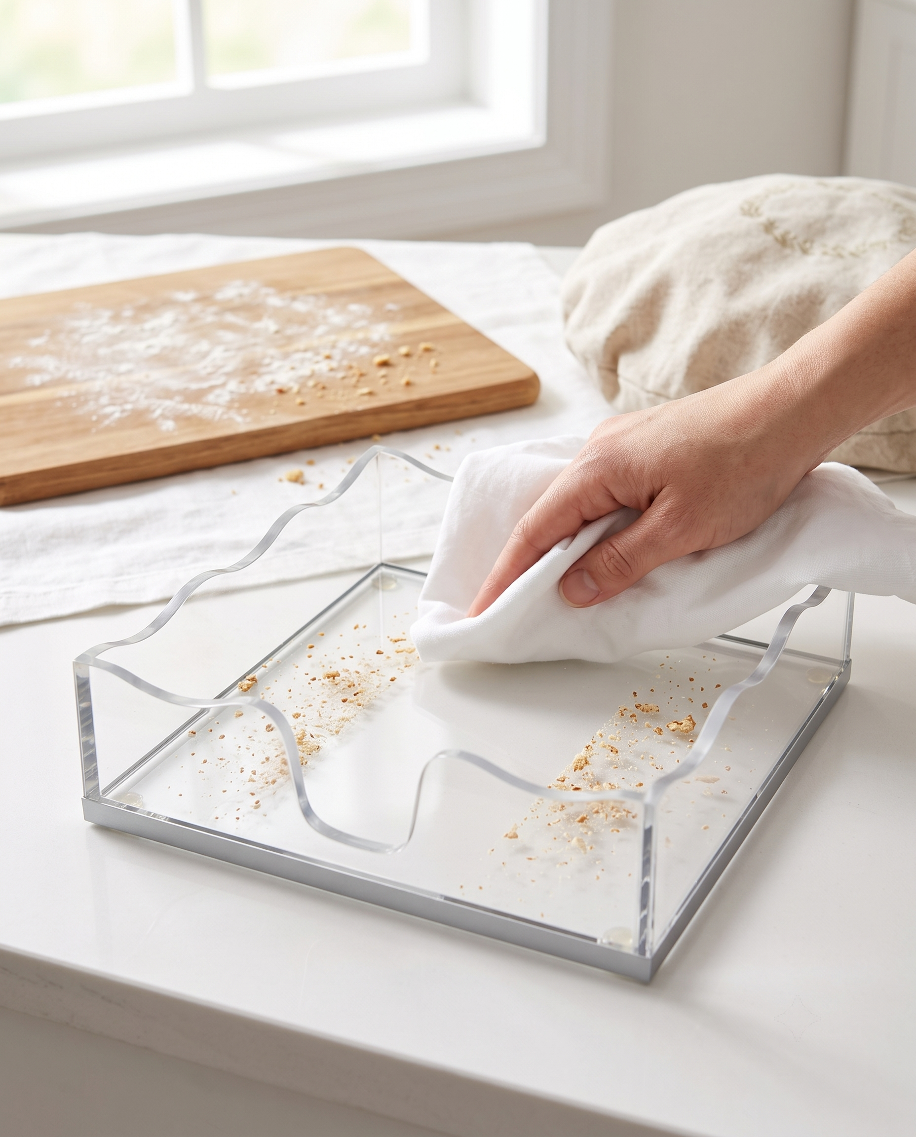 Modern Clear Acrylic Challah Tray with Scalloped Edge | Shabbat & Holiday Serving Tray