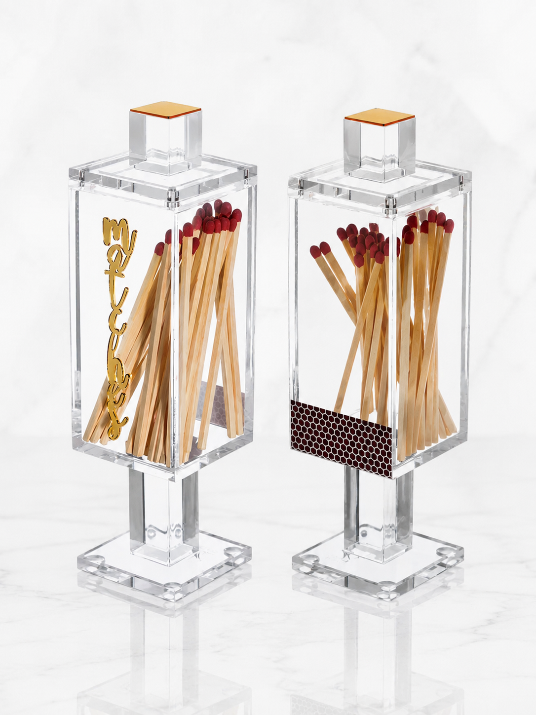 Modern Acrylic Shabbat Match Holder Box – Minimalist Lucite Matchbox Case with Striker – Elegant Judaica Desk Accessory & Shabbat Table Decor