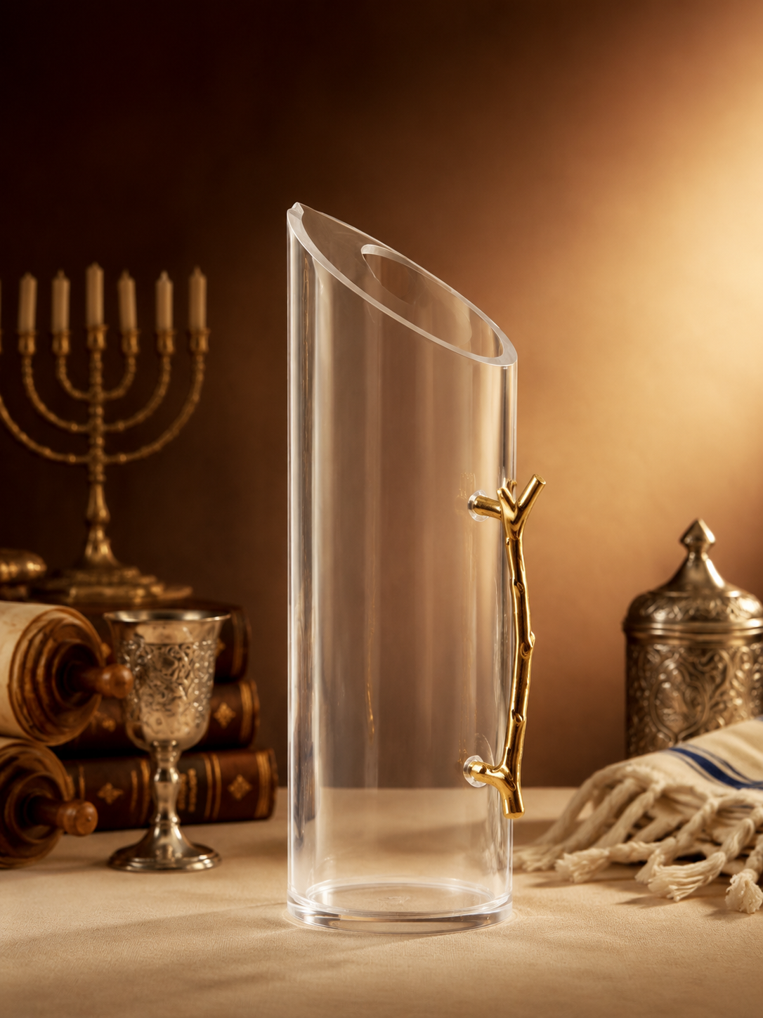 Premium Clear Twig Acrylic Water & Wine Pitcher – Elegant Lucite Fruit Beverage Decanter – Modern Judaica Gift