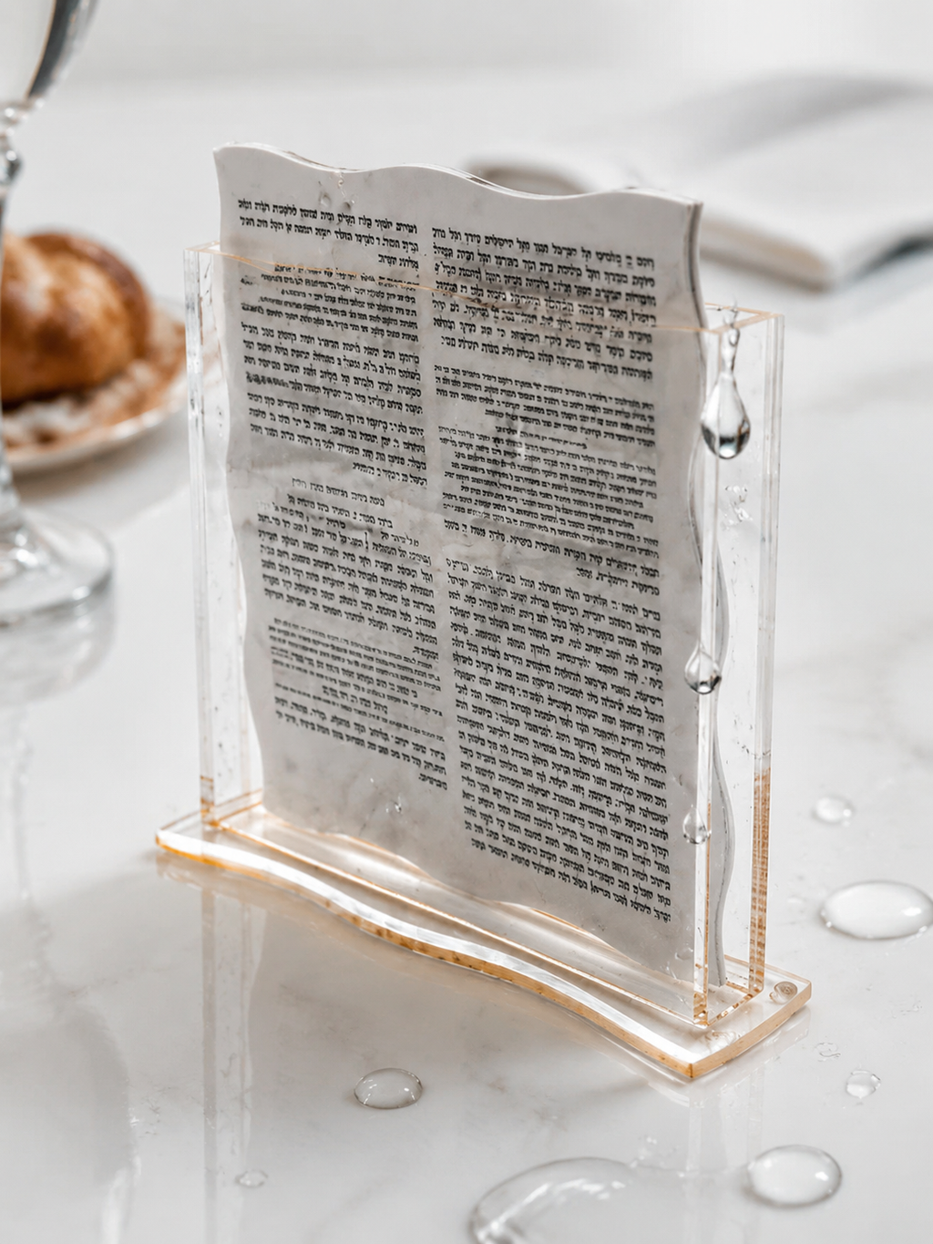 Premium Clear Acrylic Birkat Hamazon Stand  Clear Lucite Shabbat Prayer Card brusher Holder-Spill-Proof Grace After Meals Table Display