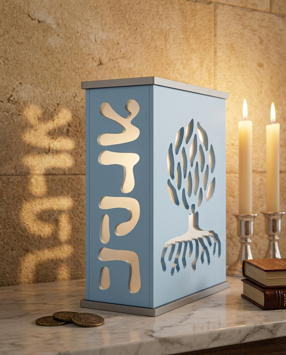 Modern Acrylic Tzedakah Box – Tree of Life Charity Coin Box | Contemporary Judaica Gift