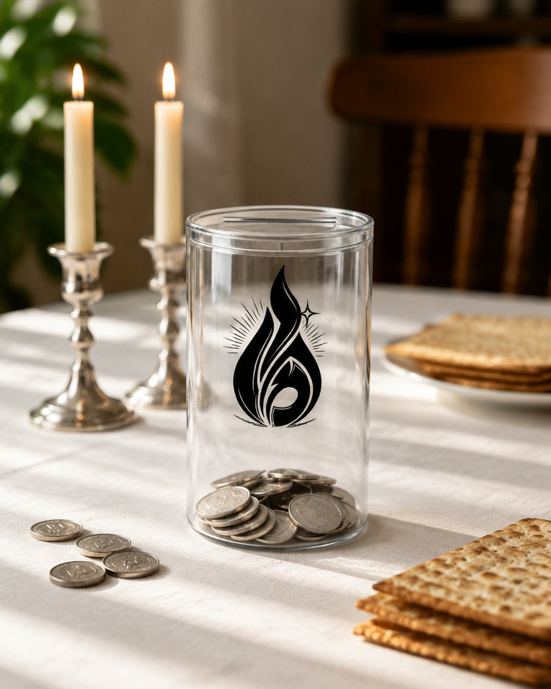Cylinder Acrylic Tzedakah Box - Modern Judaica Gift for Charity and Giving - Premium Transparent Jewish Donation Jar for Home and Synagogue