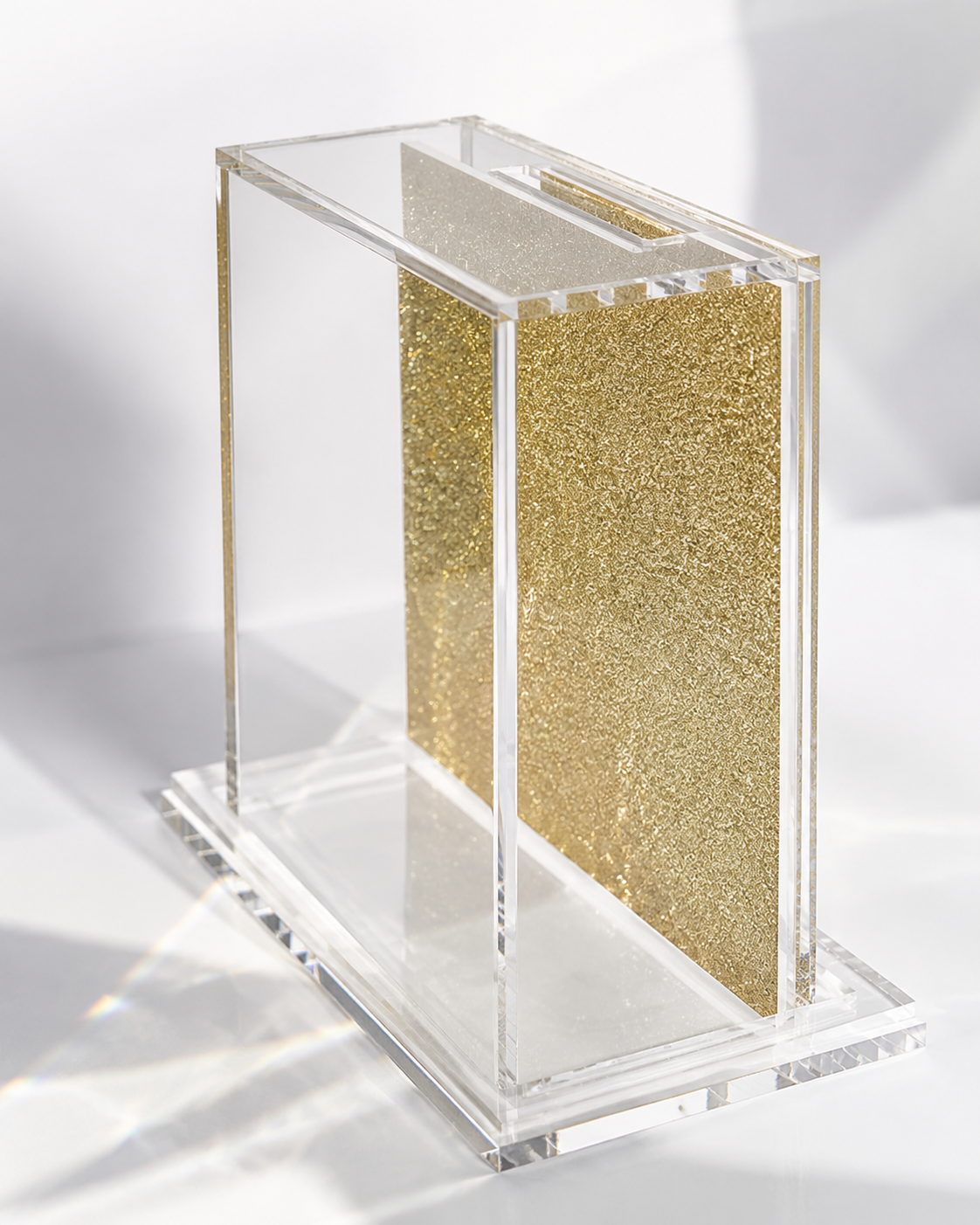 Tzedakah Charity Box - Acrylic Lucite Jewish Money Container with Hebrew Inscription - Contemporary Pushka for Giving - Designer Judaica Office & Home Accessory