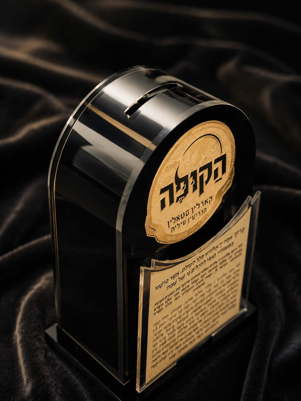 Luxury Modern Acrylic Tzedakah Box - Lucite Jewish Charity Box with Elegant premium Judaica Gift