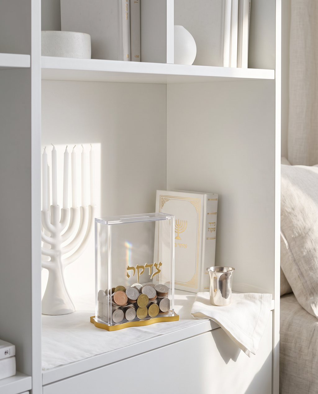 Elegant Lucite Tzedakah Box – Clear Acrylic Charity Box for Jewish Home & Synagogue – Modern Judaica Donation Box Gift