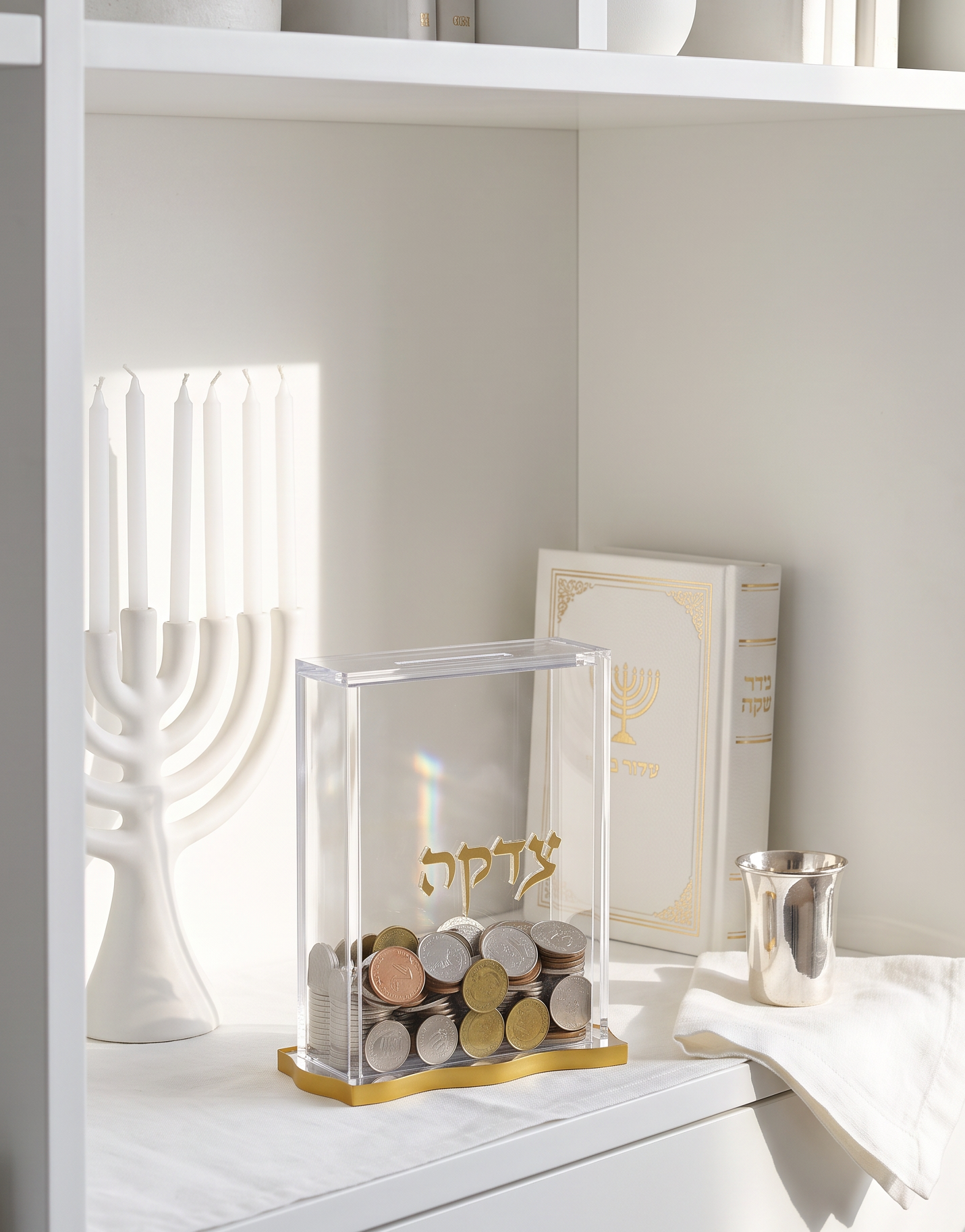 Elegant Lucite Tzedakah Box – Clear Acrylic Charity Box for Jewish Home & Synagogue – Modern Judaica Donation Box Gift