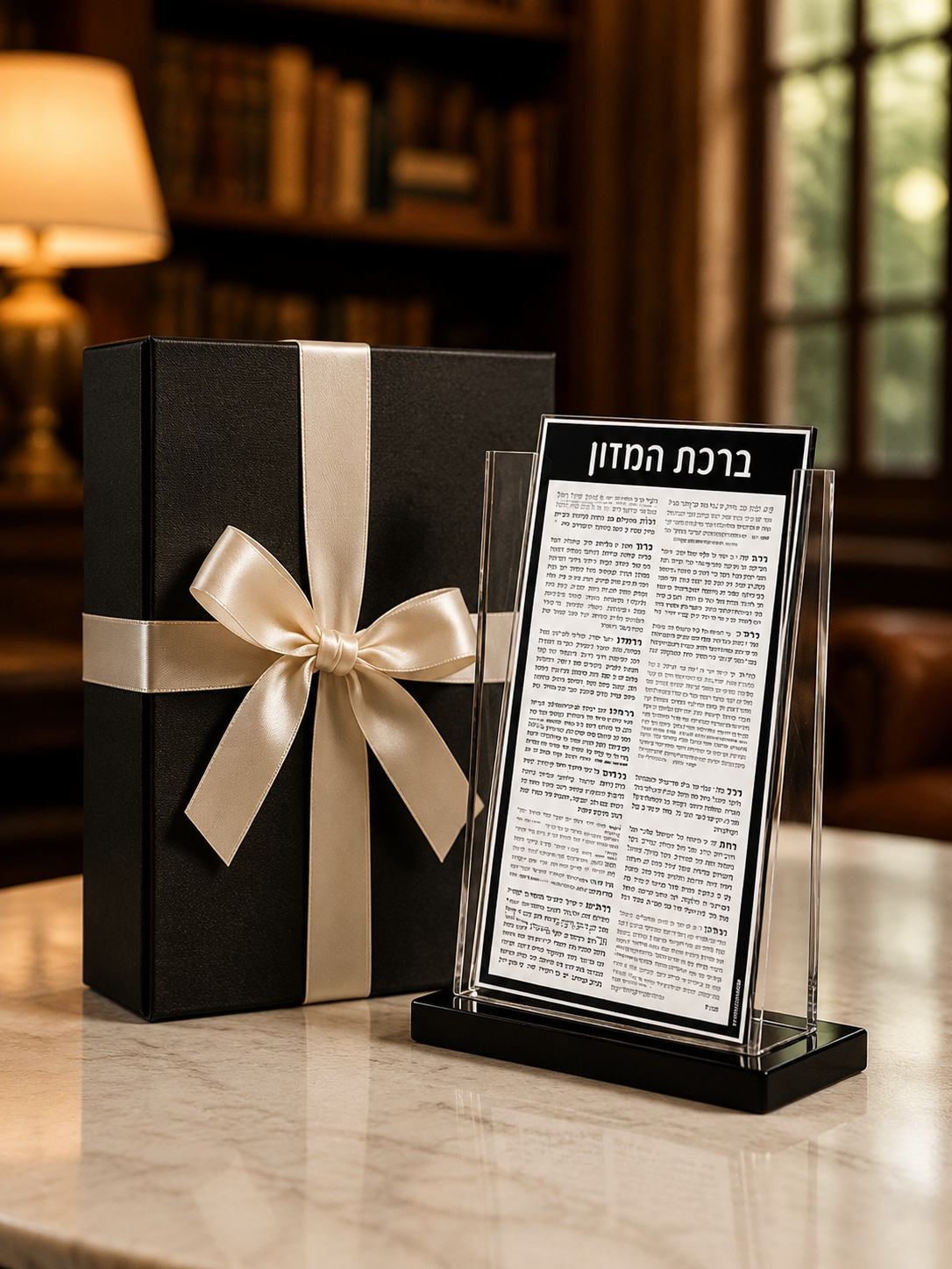 Acrylic Birkat Hamazon Set – Modern Lucite Bencher Stand for Shabbat Table & Jewish Home Decor