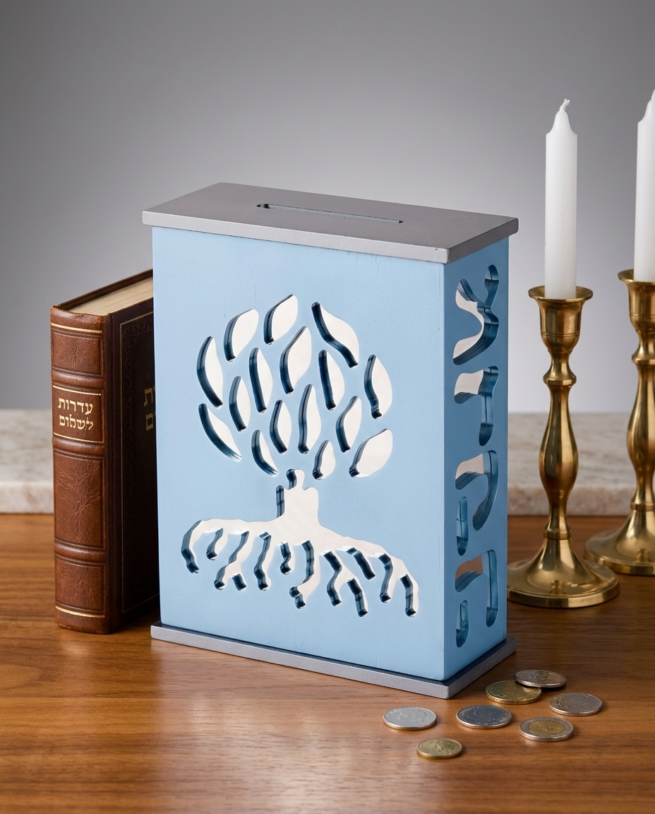 Modern Acrylic Tzedakah Box – Tree of Life Charity Coin Box | Contemporary Judaica Gift