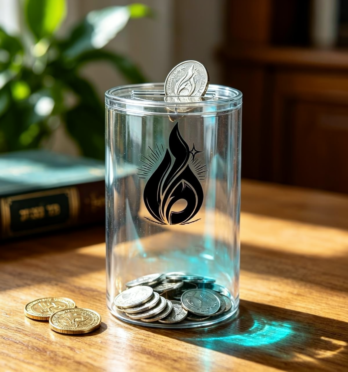 Cylinder Acrylic Tzedakah Box - Modern Judaica Gift for Charity and Giving - Premium Transparent Jewish Donation Jar for Home and Synagogue
