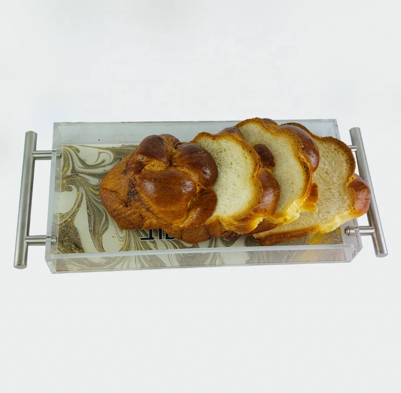 Luxury Acrylic Challah Tray  – Modern Marbled Judaica Serving Board for Shabbat & Yom Tov